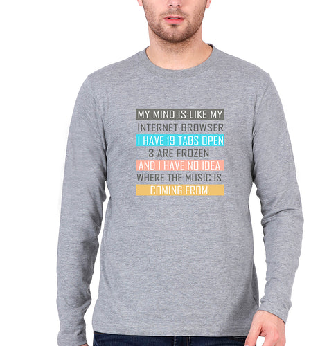 Internet Full Sleeves T-Shirt for Men-Grey Melange-Ektarfa.online