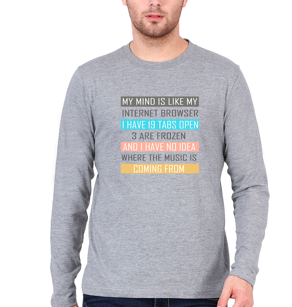 Internet Full Sleeves T-Shirt for Men-Grey Melange-Ektarfa.online