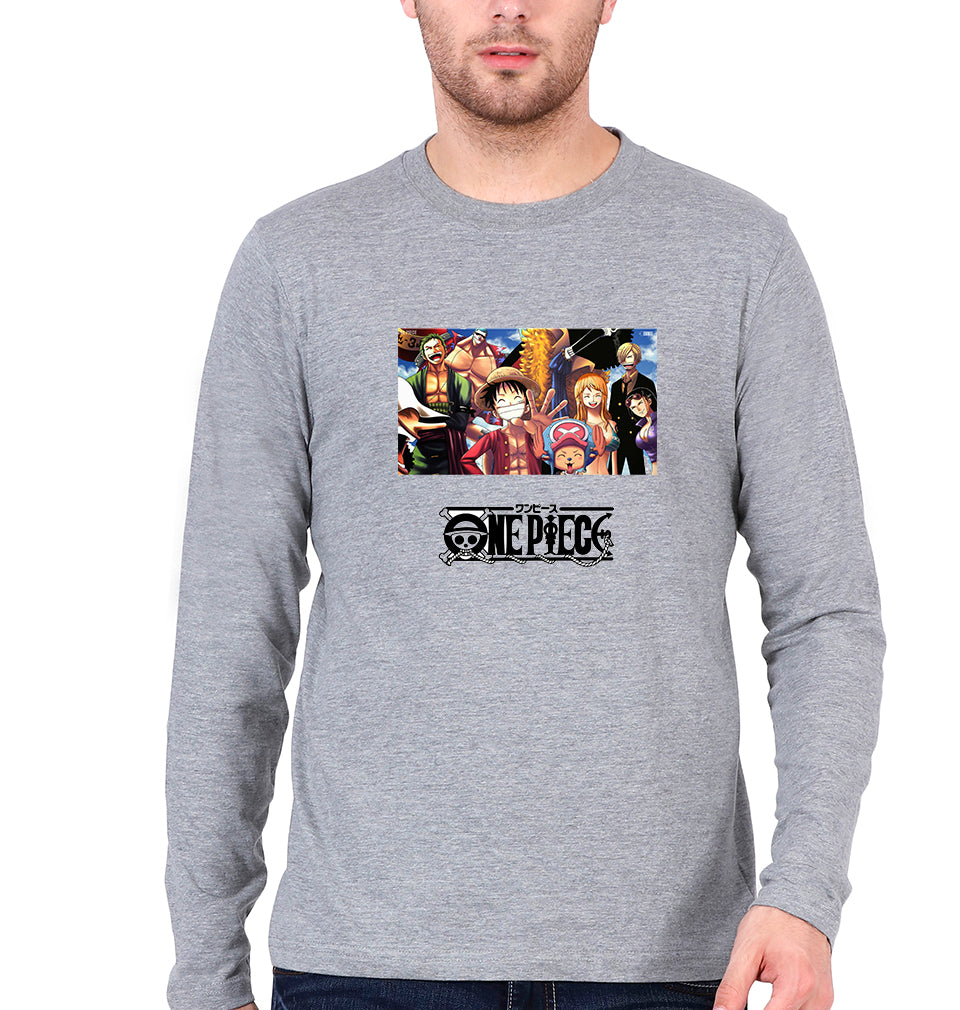 One Piece Full Sleeves T-Shirt for Men-Grey Melange-Ektarfa.online
