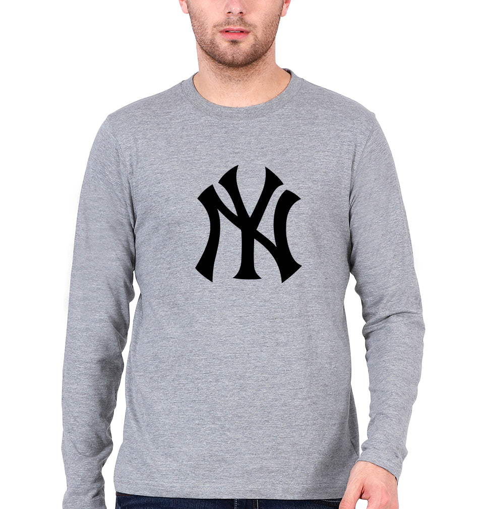 New York Yankees Full Sleeves T-Shirt for Men-Grey Melange-Ektarfa.online