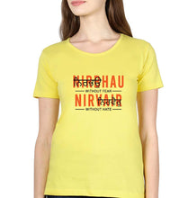 Load image into Gallery viewer, Nirbhau Nirvair T-Shirt for Women-XS(32 Inches)-Yellow-Ektarfa.online
