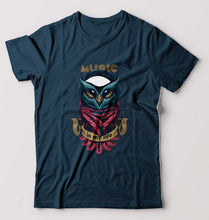 Load image into Gallery viewer, Owl Music T-Shirt for Men-S(38 Inches)-Petrol Blue-Ektarfa.online
