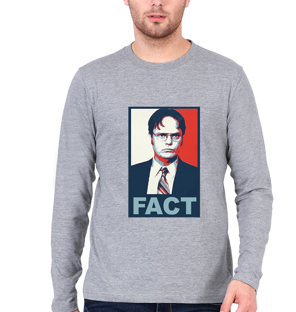 Dwight Schrute Fact Full Sleeves T-Shirt for Men-Grey Melange-Ektarfa.online