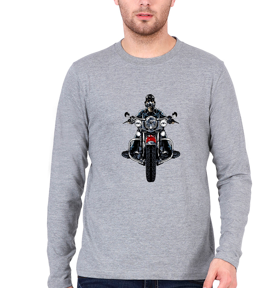 Biker Full Sleeves T-Shirt for Men-Grey Melange-Ektarfa.online