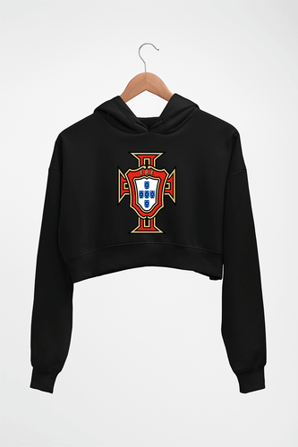 Portugal Football Crop HOODIE FOR WOMEN-Black-Ektarfa.online
