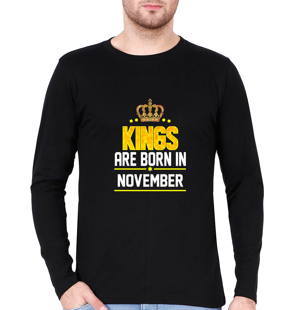 Kings Are Born In November Full Sleeves T-Shirt for Men-Black-Ektarfa.online