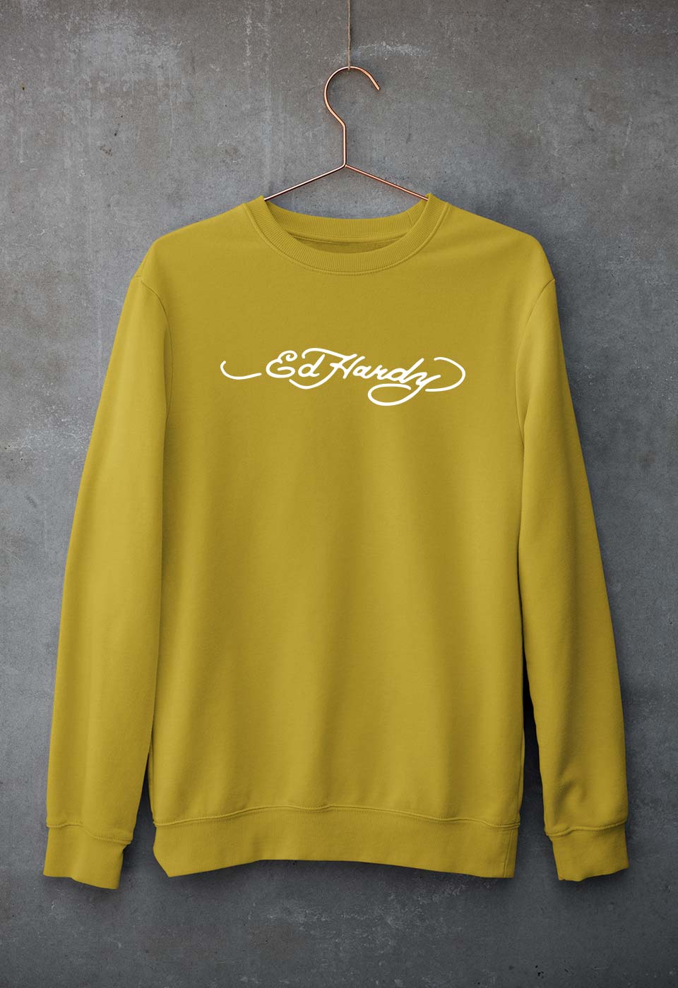 Ed Hardy Unisex Sweatshirt for Men/Women-Mustard Yellow-Ektarfa.online