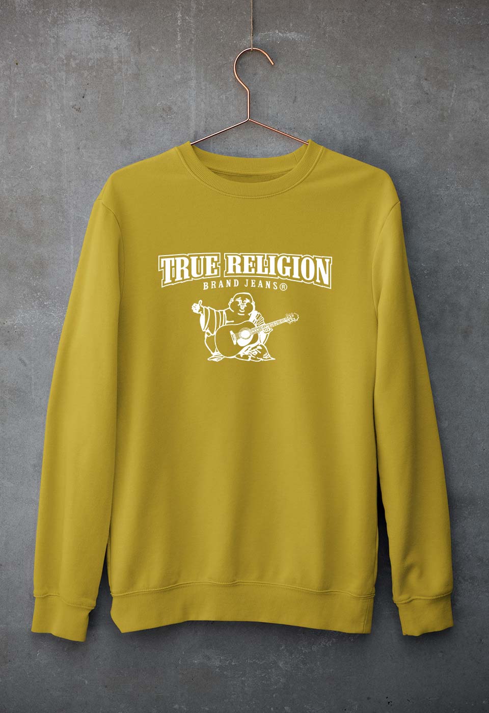 True Religion Unisex Sweatshirt for Men/Women-Mustard Yellow-Ektarfa.online