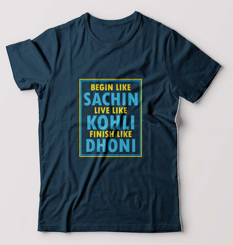 CRICKET Sachin Kohli Dhoni T-Shirt for Men-S(38 Inches)-Petrol Blue-Ektarfa.online