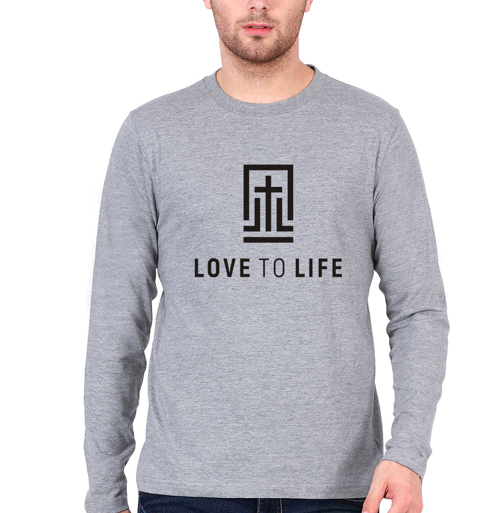 Love To Life Full Sleeves T-Shirt for Men-S(38 Inches)-Grey Melange-Ektarfa.online