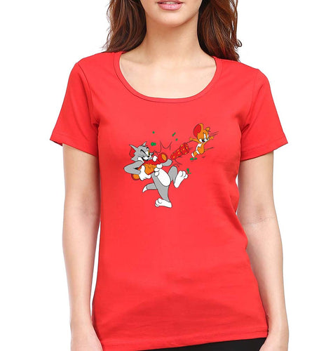 Tom and Jerry T-Shirt for Women-Red-Ektarfa.online