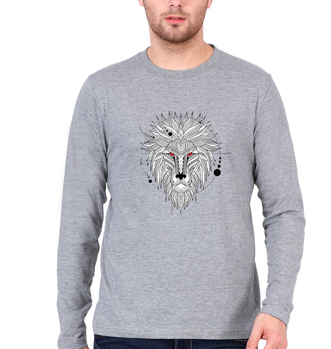 Lion Full Sleeves T-Shirt for Men-Grey Melange-Ektarfa.online