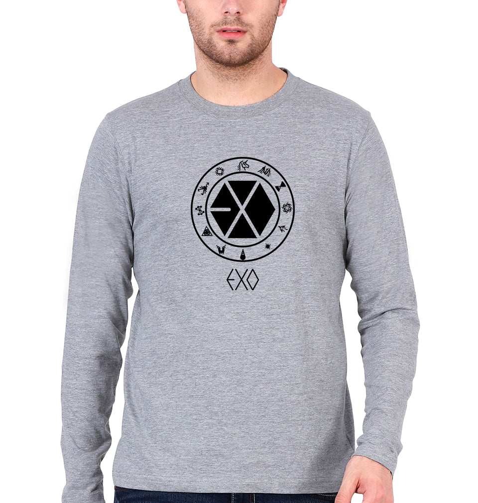 EXO Full Sleeves T-Shirt for Men-Grey Melange-Ektarfa.online