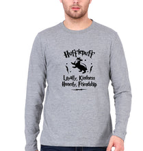 Load image into Gallery viewer, Hufflepuff Harry Potter Full Sleeves T-Shirt for Men-S(38 Inches)-Grey Melange-Ektarfa.online
