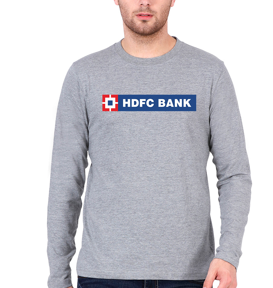 HDFC Bank Full Sleeves T-Shirt for Men-S(38 Inches)-Grey Melange-Ektarfa.online