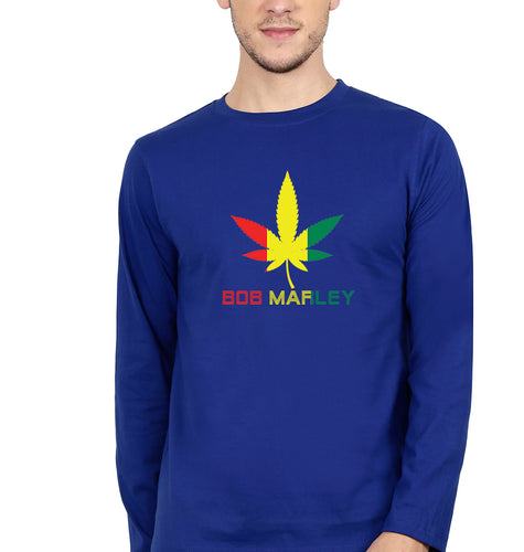 Bob Marley Weed Full Sleeves T-Shirt for Men-Royal Blue-Ektarfa.online