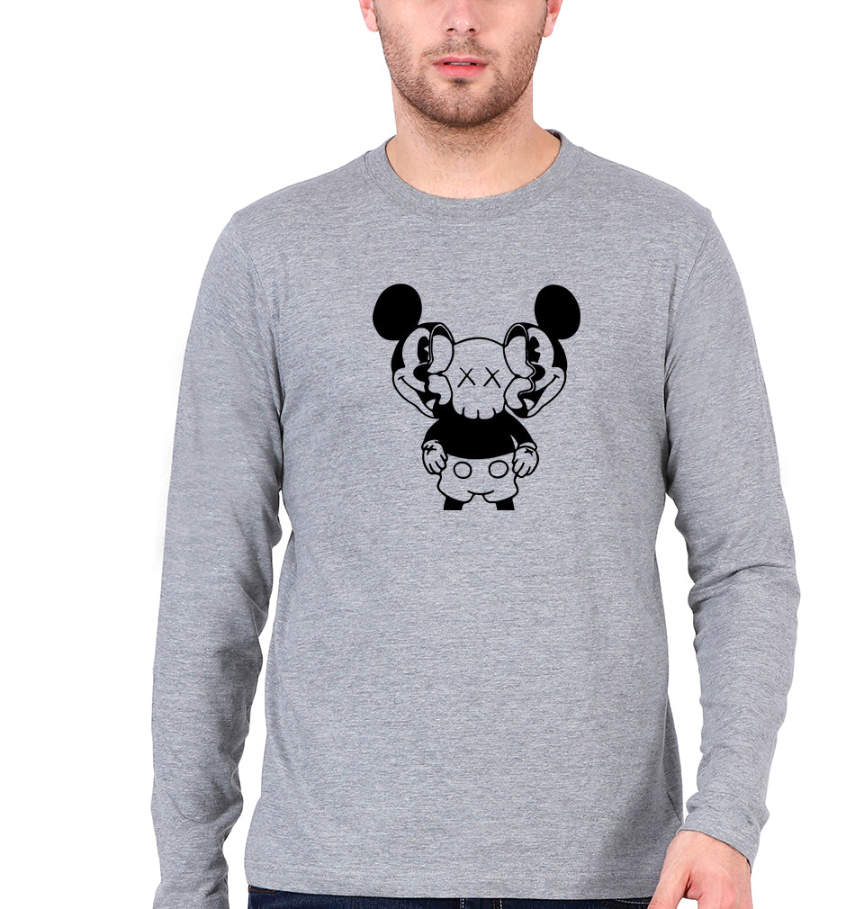 Kaws Mickey Full Sleeves T-Shirt for Men-Grey Melange-Ektarfa.online