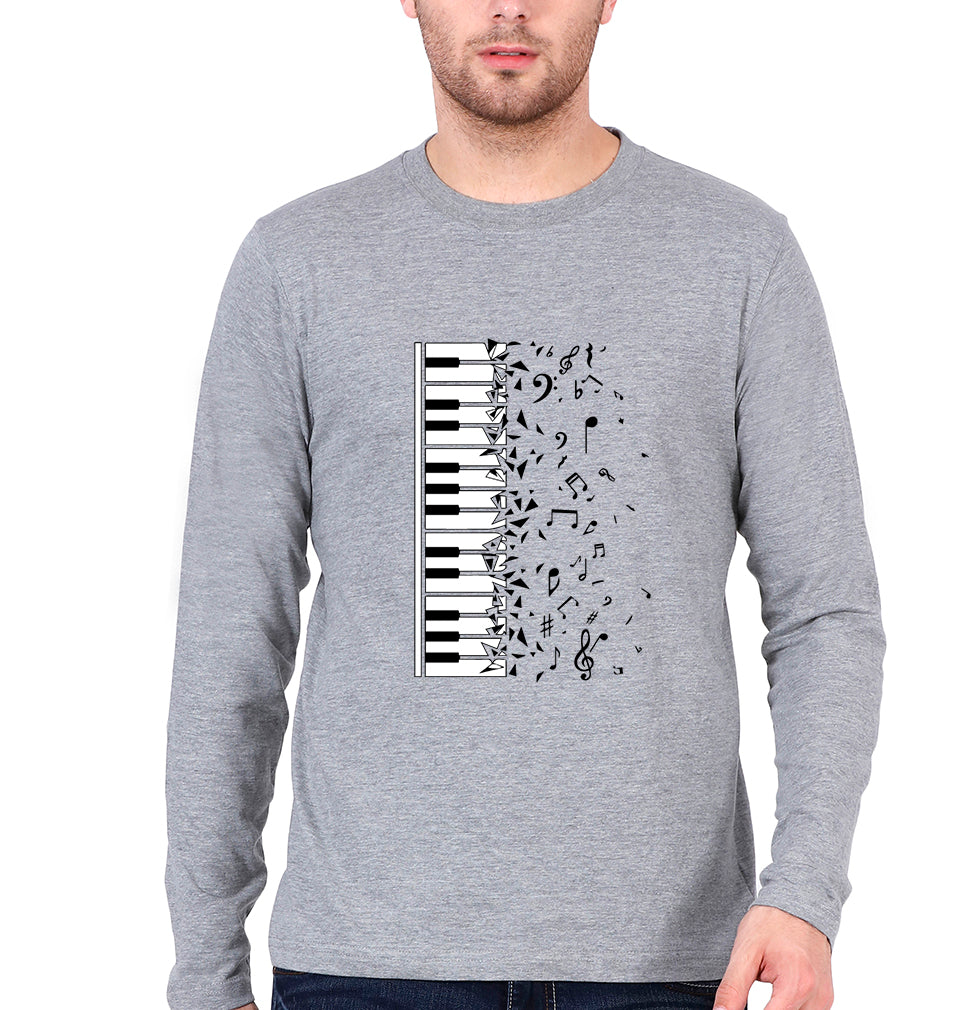 Piano Full Sleeves T-Shirt for Men-Grey Melange-Ektarfa.online