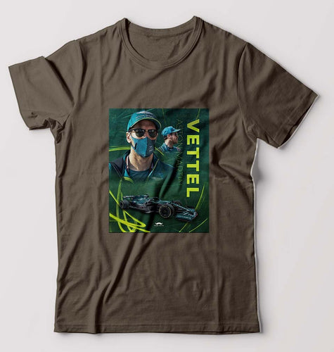 Sebastian Vettel F1 T-Shirt for Men-S(38 Inches)-Olive Green-Ektarfa.online