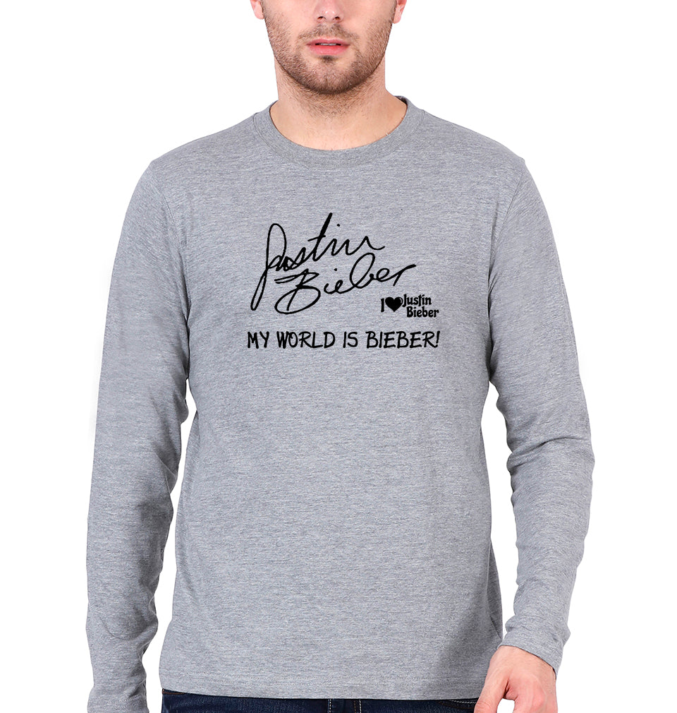 Justin Bieber Full Sleeves T-Shirt for Men-Grey Melange-Ektarfa.online