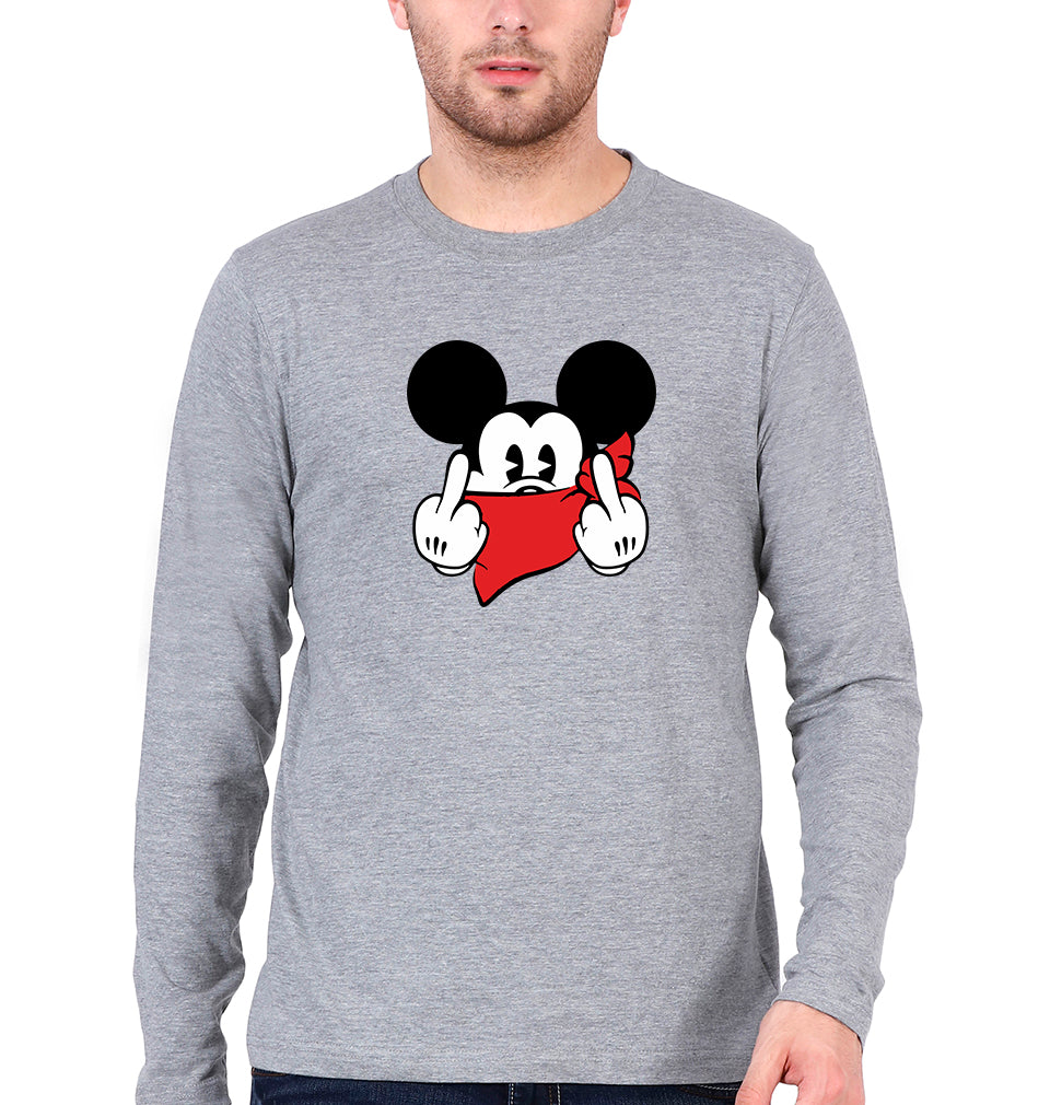 Mickey Mouse Fuck Full Sleeves T-Shirt for Men-Grey Melange-Ektarfa.online