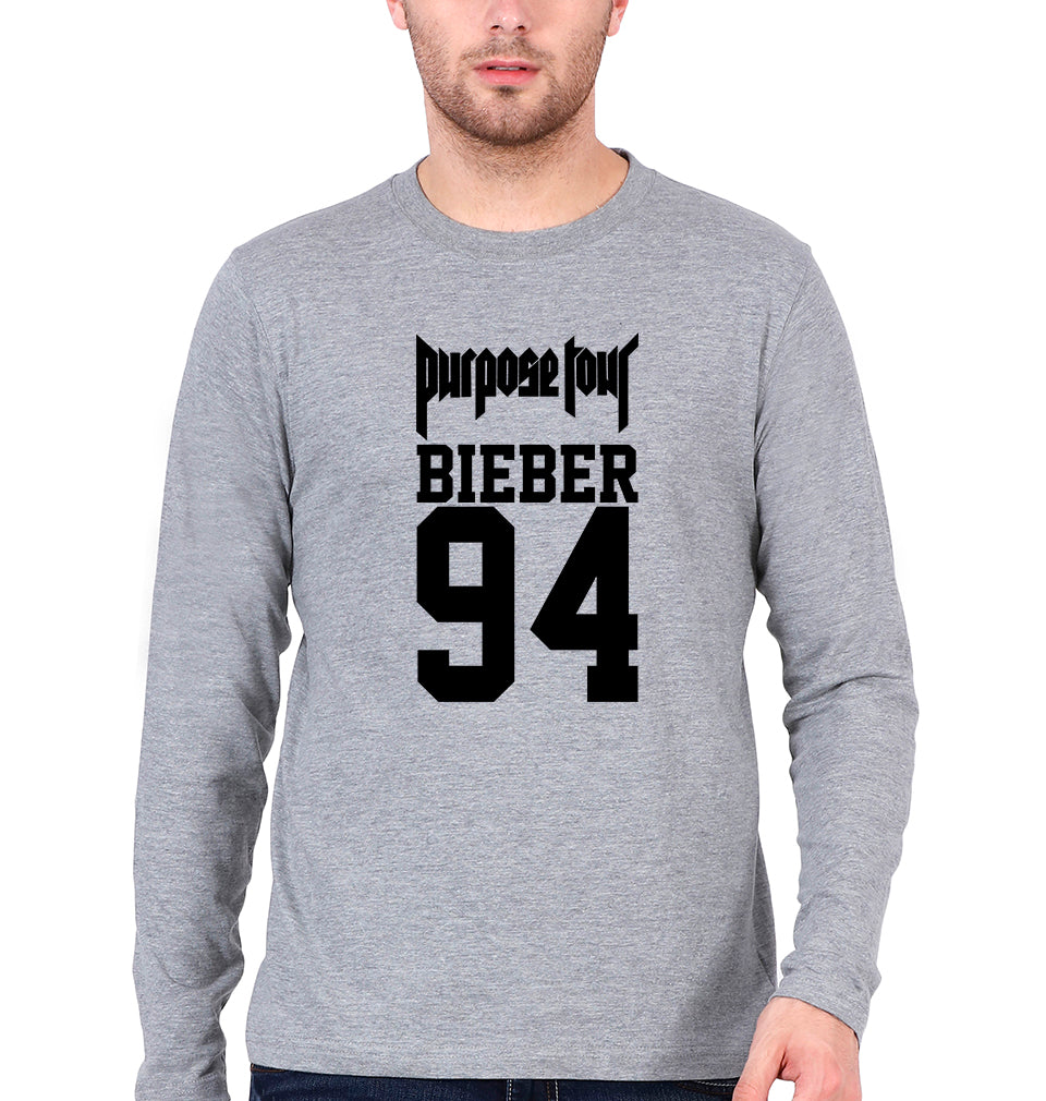 Purpose Tour Bieber Full Sleeves T-Shirt for Men-Grey Melange-Ektarfa.online