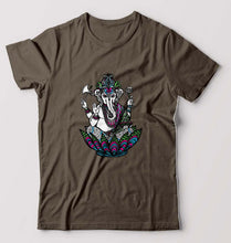 Load image into Gallery viewer, Psychedelic Ganesha T-Shirt for Men-S(38 Inches)-Olive Green-Ektarfa.online
