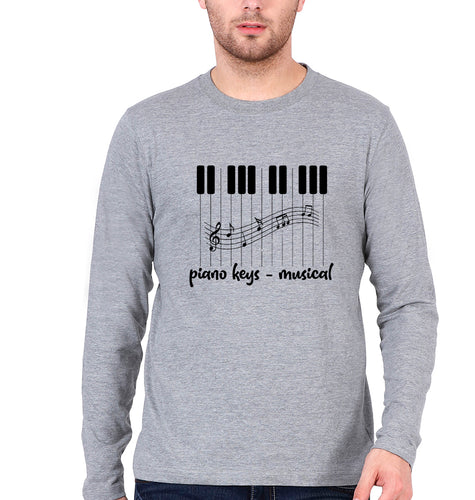 Piano Full Sleeves T-Shirt for Men-Grey Melange-Ektarfa.online