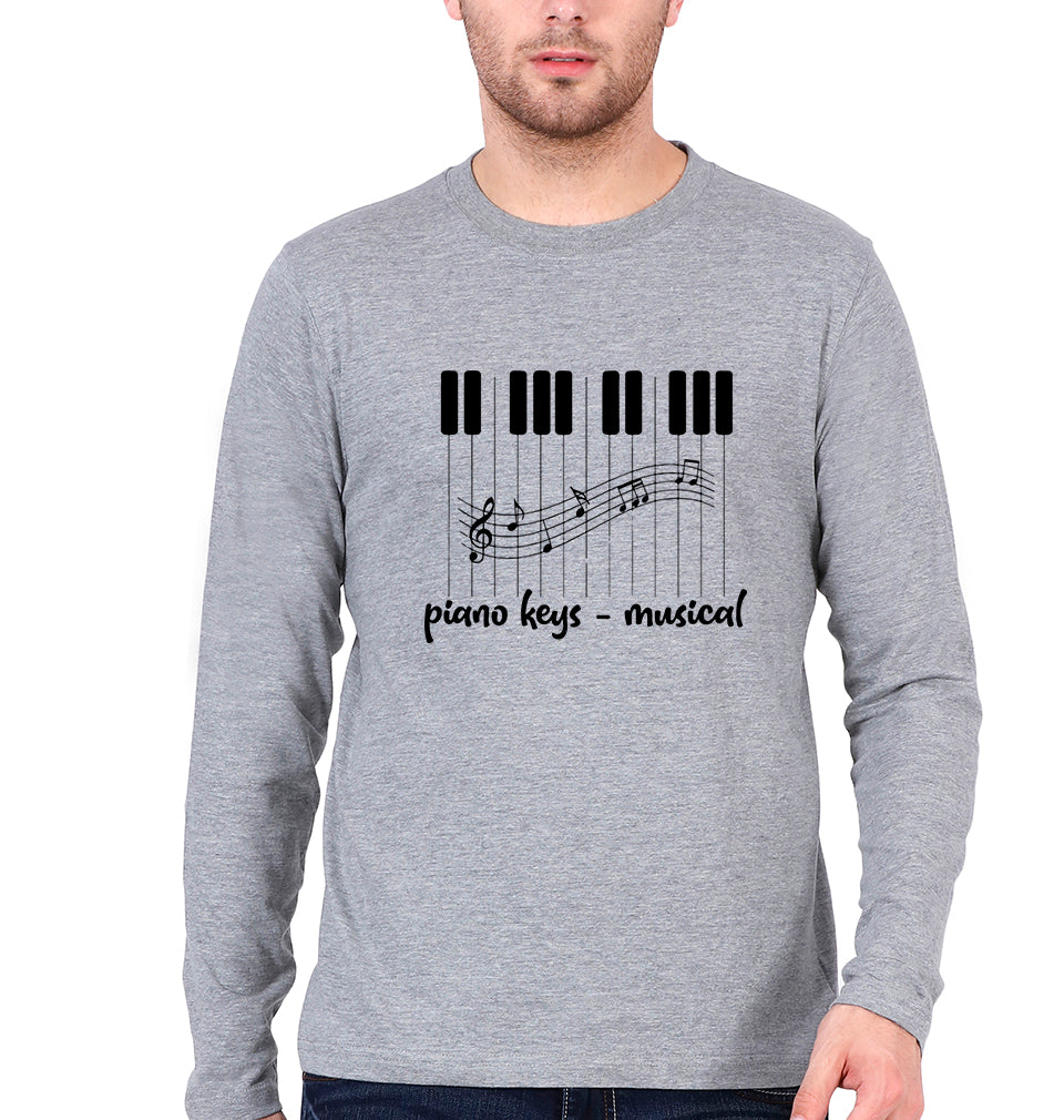 Piano Full Sleeves T-Shirt for Men-Grey Melange-Ektarfa.online