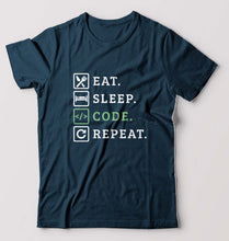 Load image into Gallery viewer, Eat Sleep Code Repeat T-Shirt for Men-S(38 Inches)-Petrol Blue-Ektarfa.online
