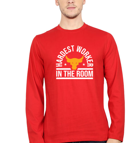 Hardest Worker In the Room Gym Full Sleeves T-Shirt for Men-S(38 Inches)-Red-Ektarfa.online