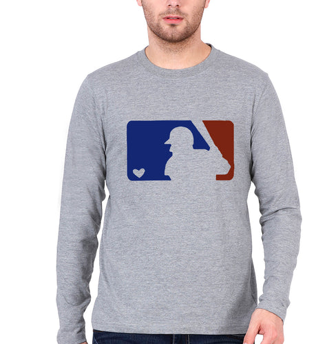 Baseball Full Sleeves T-Shirt for Men-Grey Melange-Ektarfa.online