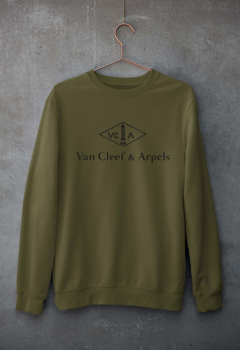 Van Cleef & Arpels Unisex Sweatshirt for Men/Women-S(40 Inches)-Olive Green-Ektarfa.online