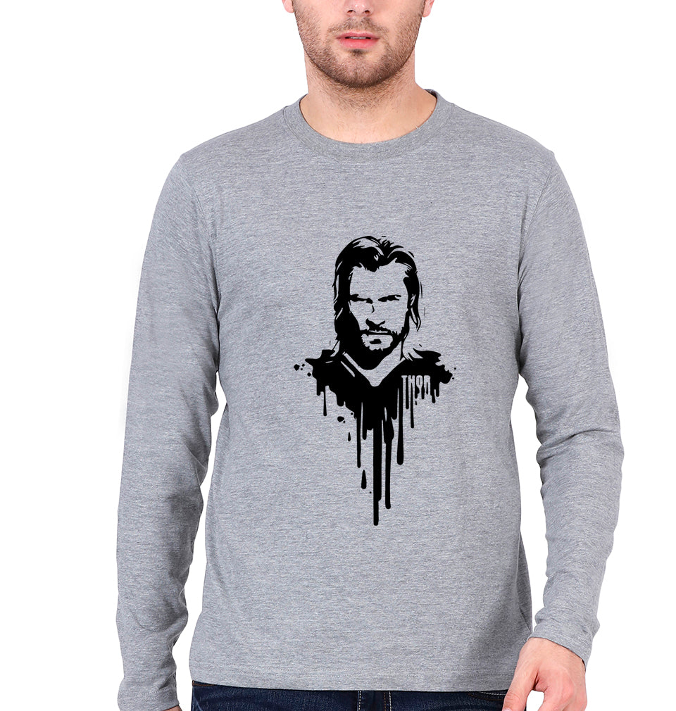 Thor Superhero Full Sleeves T-Shirt for Men-Grey Melange-Ektarfa.online