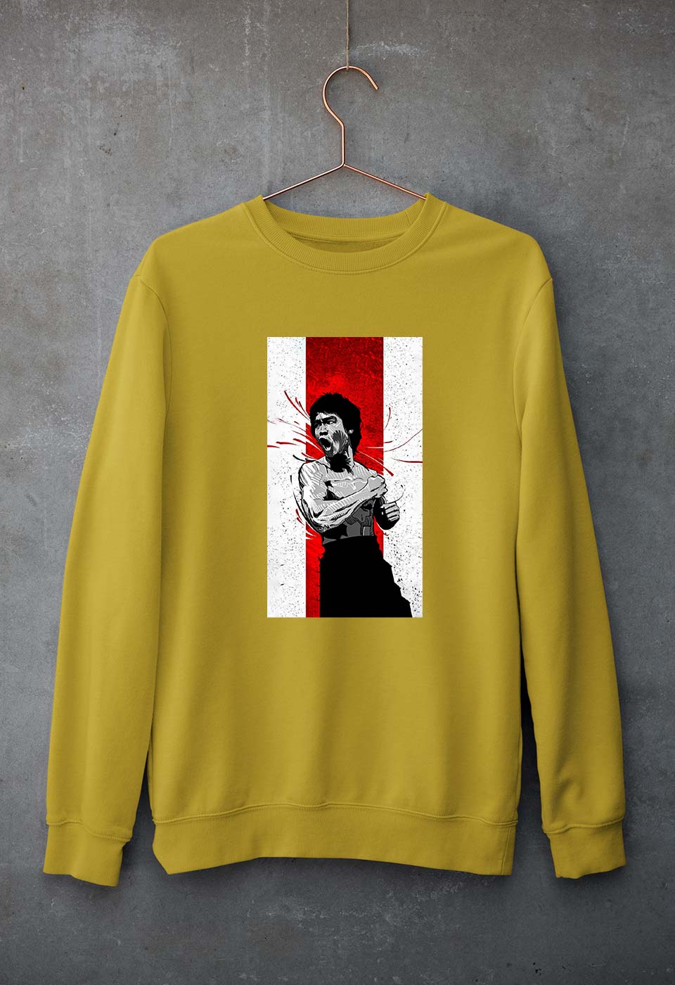 Bruce Lee Unisex Sweatshirt for Men/Women-S(40 Inches)-Mustard Yellow-Ektarfa.online