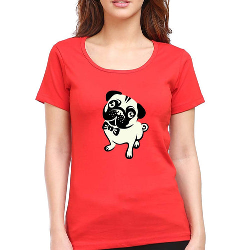 Pug Dog T-Shirt for Women-Red-Ektarfa.online