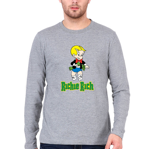 Richie Rich Full Sleeves T-Shirt for Men-Grey Melange-Ektarfa.online