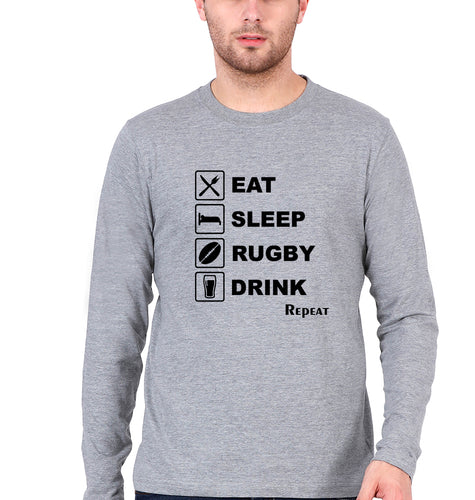 Rugby Full Sleeves T-Shirt for Men-Grey Melange-Ektarfa.online