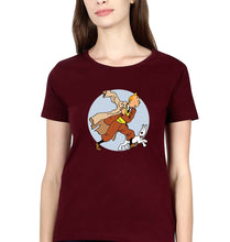 Load image into Gallery viewer, Tintin T-Shirt for Women-XS(32 Inches)-Maroon-Ektarfa.online
