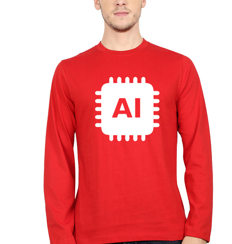 Artificial intelligence (AI) Full Sleeves T-Shirt for Men-Red-Ektarfa.online
