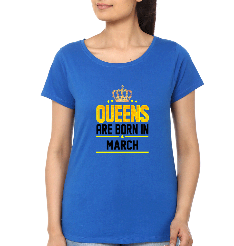 Queens Are Born In March T-Shirt for Women-Royal Blue-Ektarfa.online
