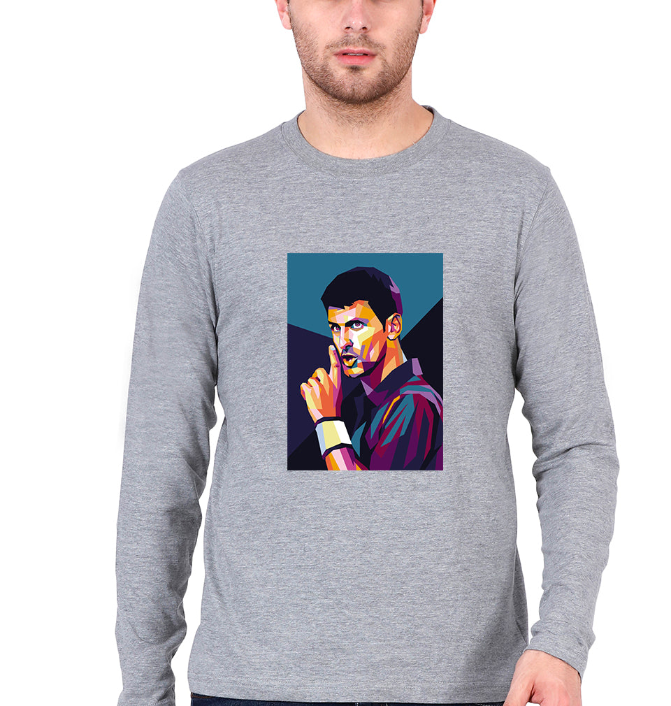 Novak Djokovic Tennis Full Sleeves T-Shirt for Men-Grey Melange-Ektarfa.online
