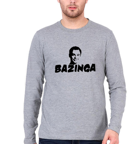 Sheldon Cooper Bazinga Full Sleeves T-Shirt for Men-Grey Melange-Ektarfa.online