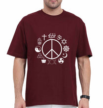 Load image into Gallery viewer, Peace Religious Symbols Oversized T-Shirt for Men-Maroon-Ektarfa.online
