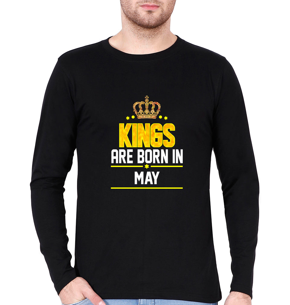 Kings Are Born In May Full Sleeves T-Shirt for Men-Black-Ektarfa.online