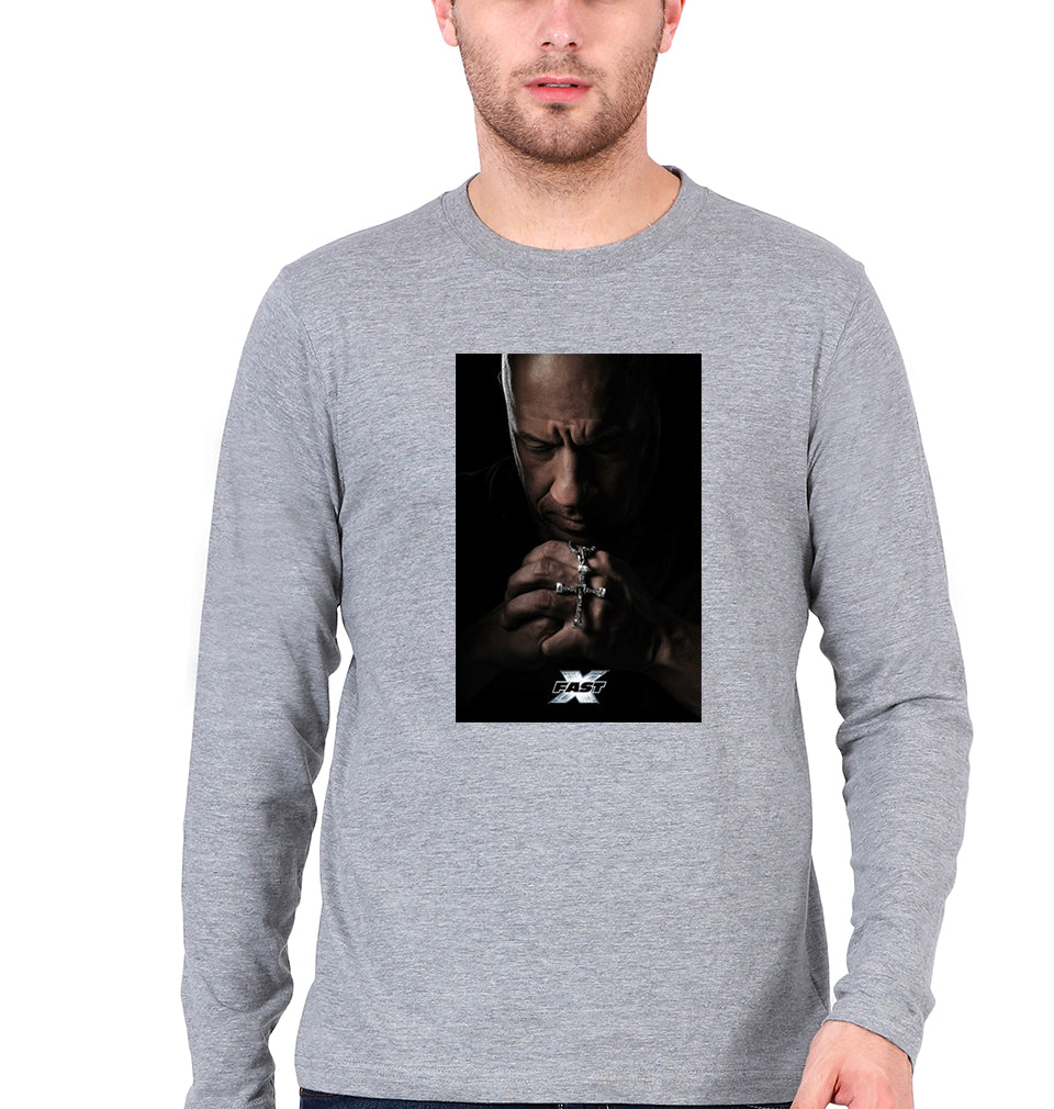 Fast X Vin Diesel Full Sleeves T-Shirt for Men-Grey Melange-Ektarfa.online