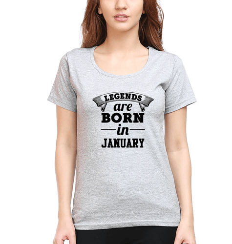 Legends are Born in January T-Shirt for Women-Grey Melange-Ektarfa.online