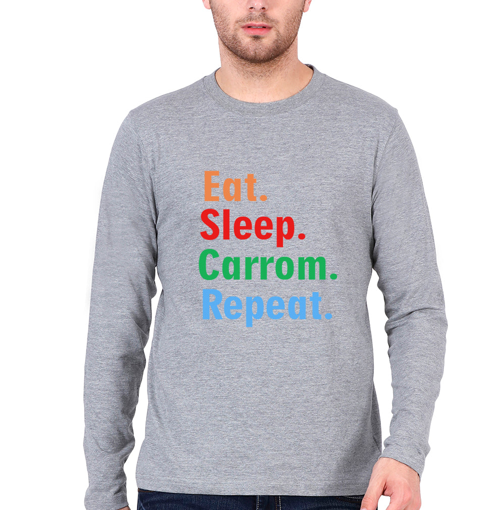 Carrom Full Sleeves T-Shirt for Men-Grey Melange-Ektarfa.online