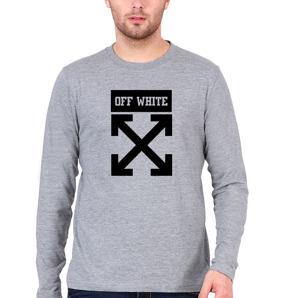 Off White Full Sleeves T-Shirt for Men-Grey Melange-Ektarfa.online
