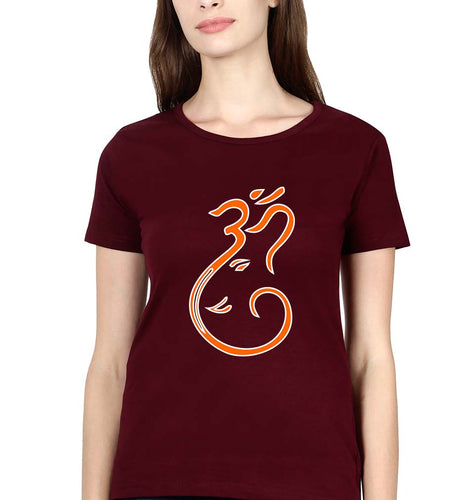 Ganpati JI(Ganesh) T-Shirt for Women-Maroon-Ektarfa.online